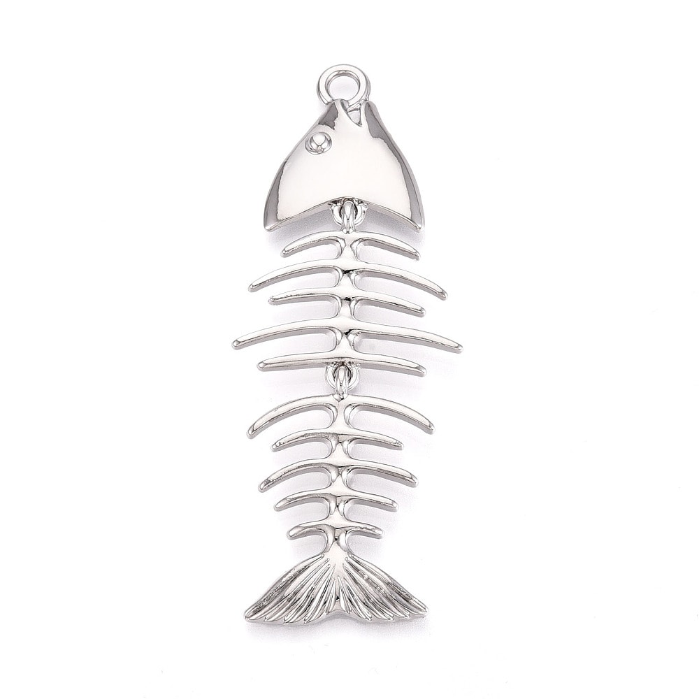 Maxi dije colgante espina pescado pez 84 mm baño oro platino / unidad4