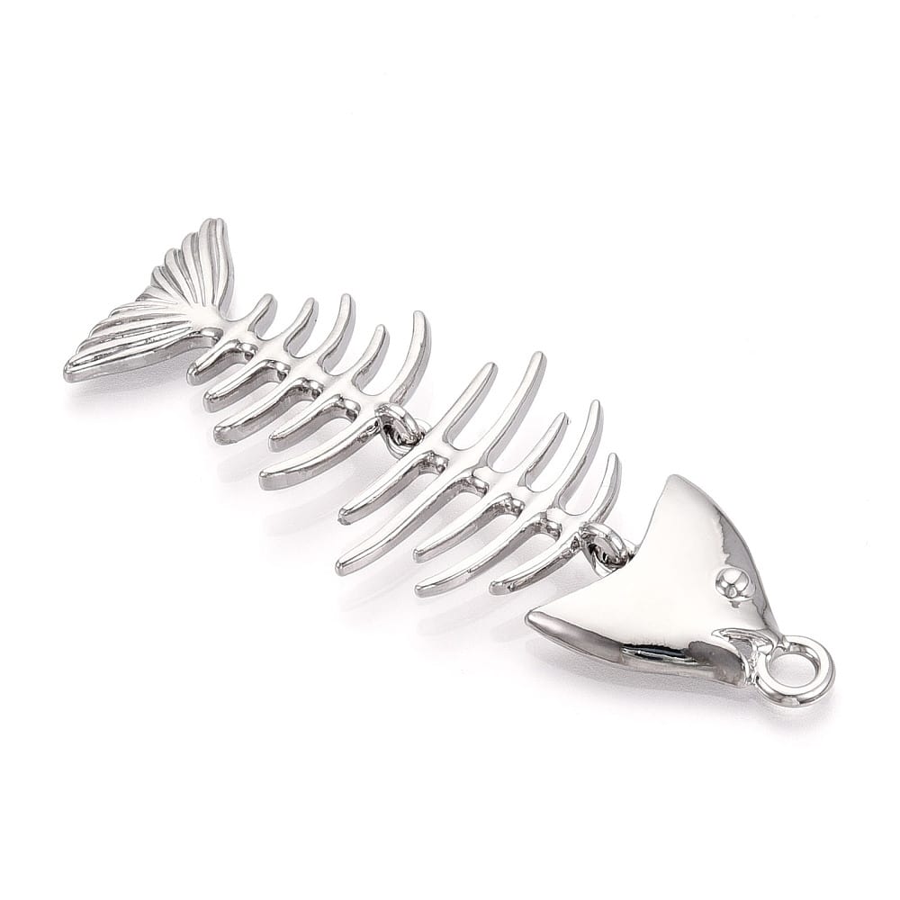 Maxi dije colgante espina pescado pez 84 mm baño oro platino / unidad5