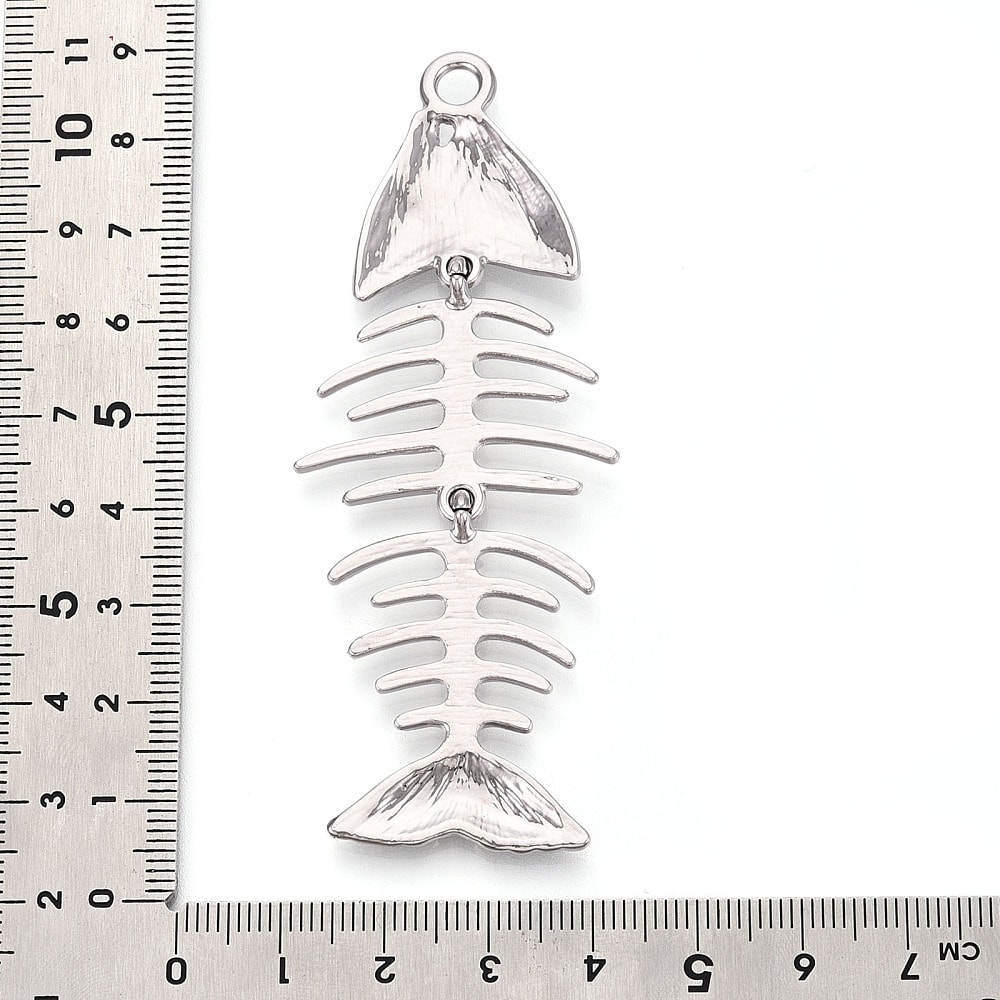 Maxi dije colgante espina pescado pez 84 mm baño oro platino / unidad6