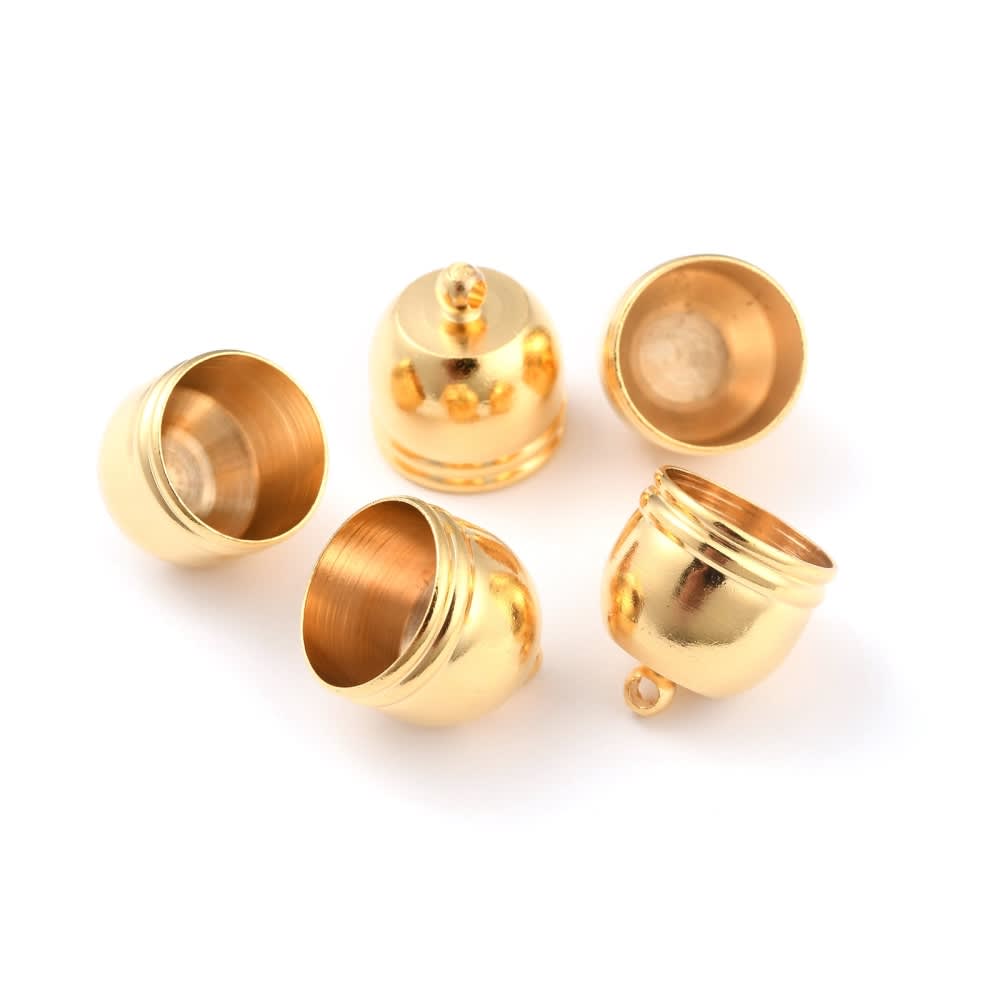 Terminal maxi campana tapa cuero 15 mm baño oro / par2