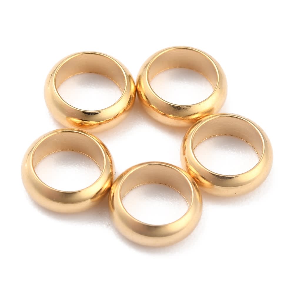 Cuenta separador balin plano 7x2.5 mm orificio grande baño de oro / unidad2