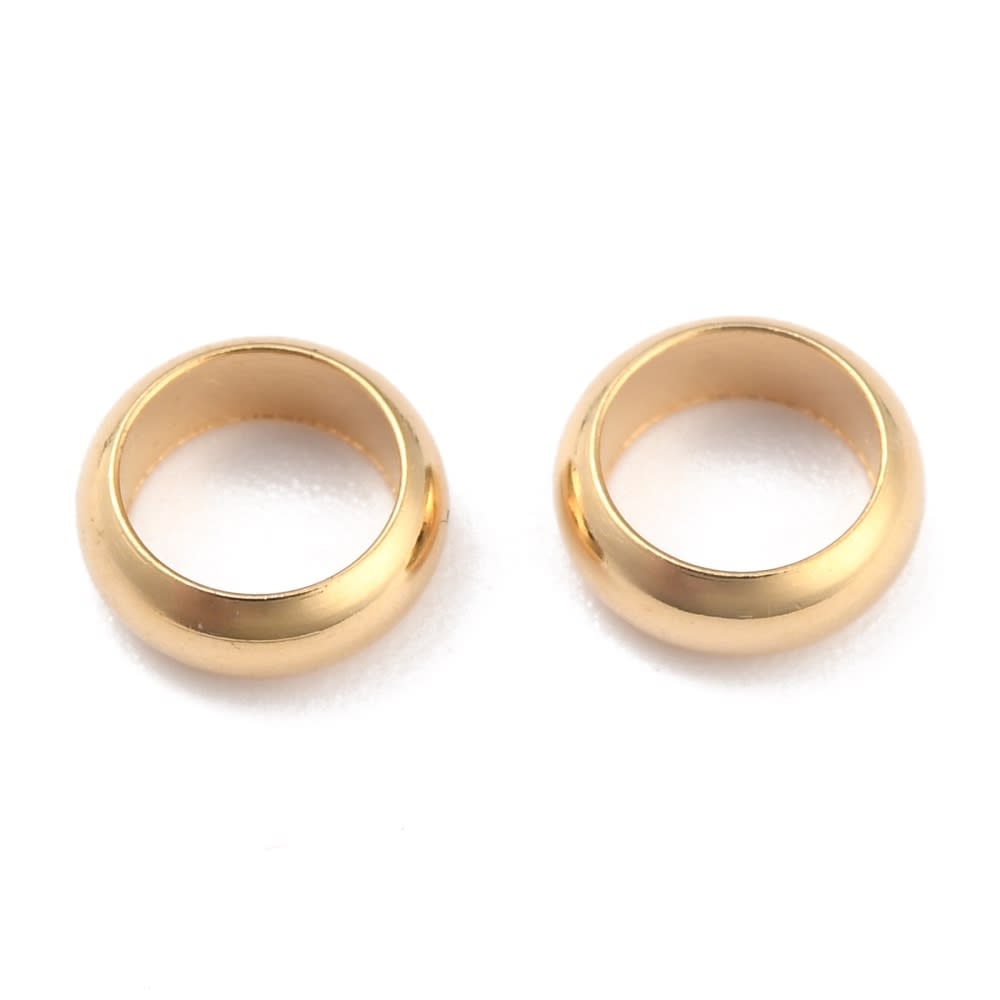 Cuenta separador balin plano 7x2.5 mm orificio grande baño de oro / unidad1