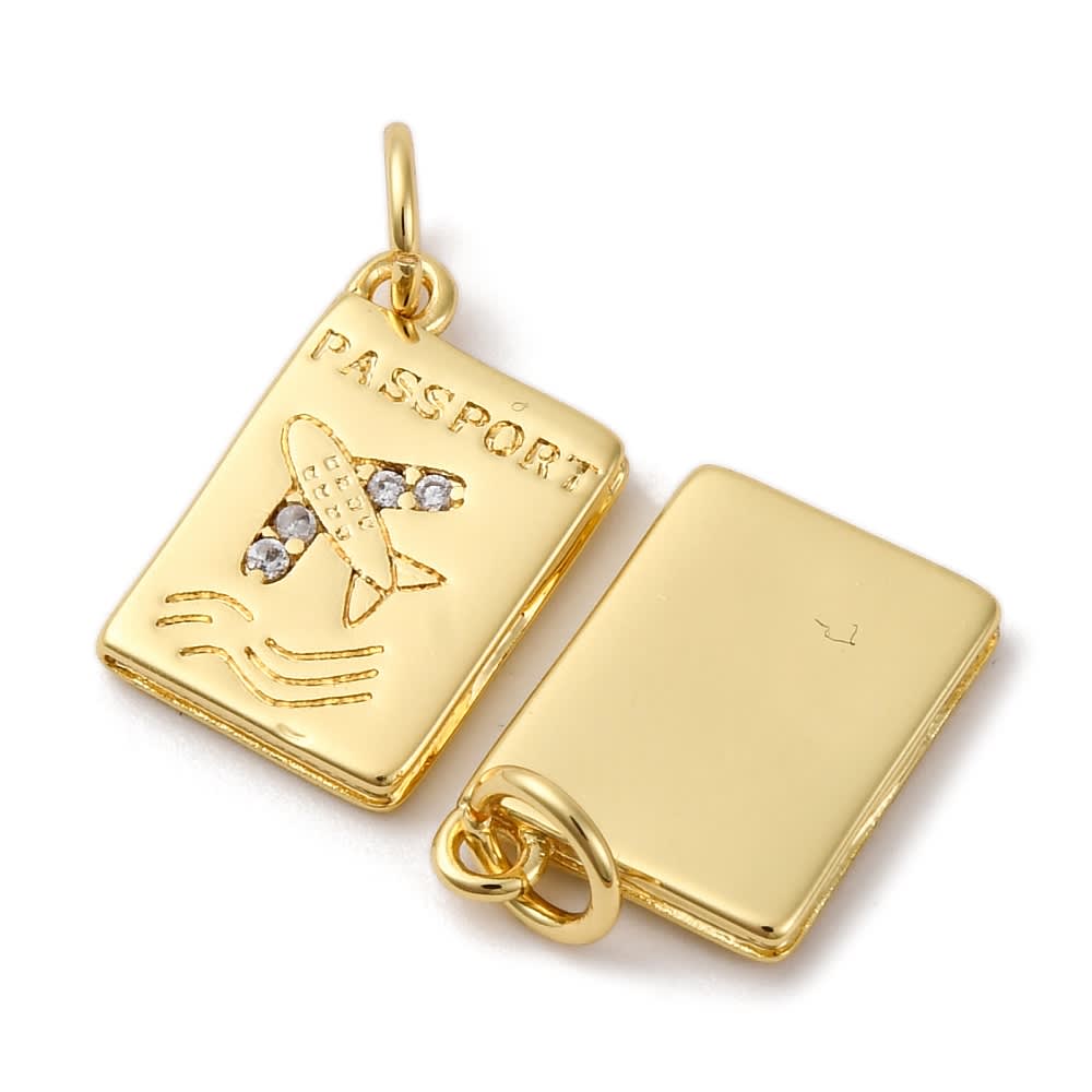 Dije colgante pasaporte viaje 14 mm baño de oro / unidad2