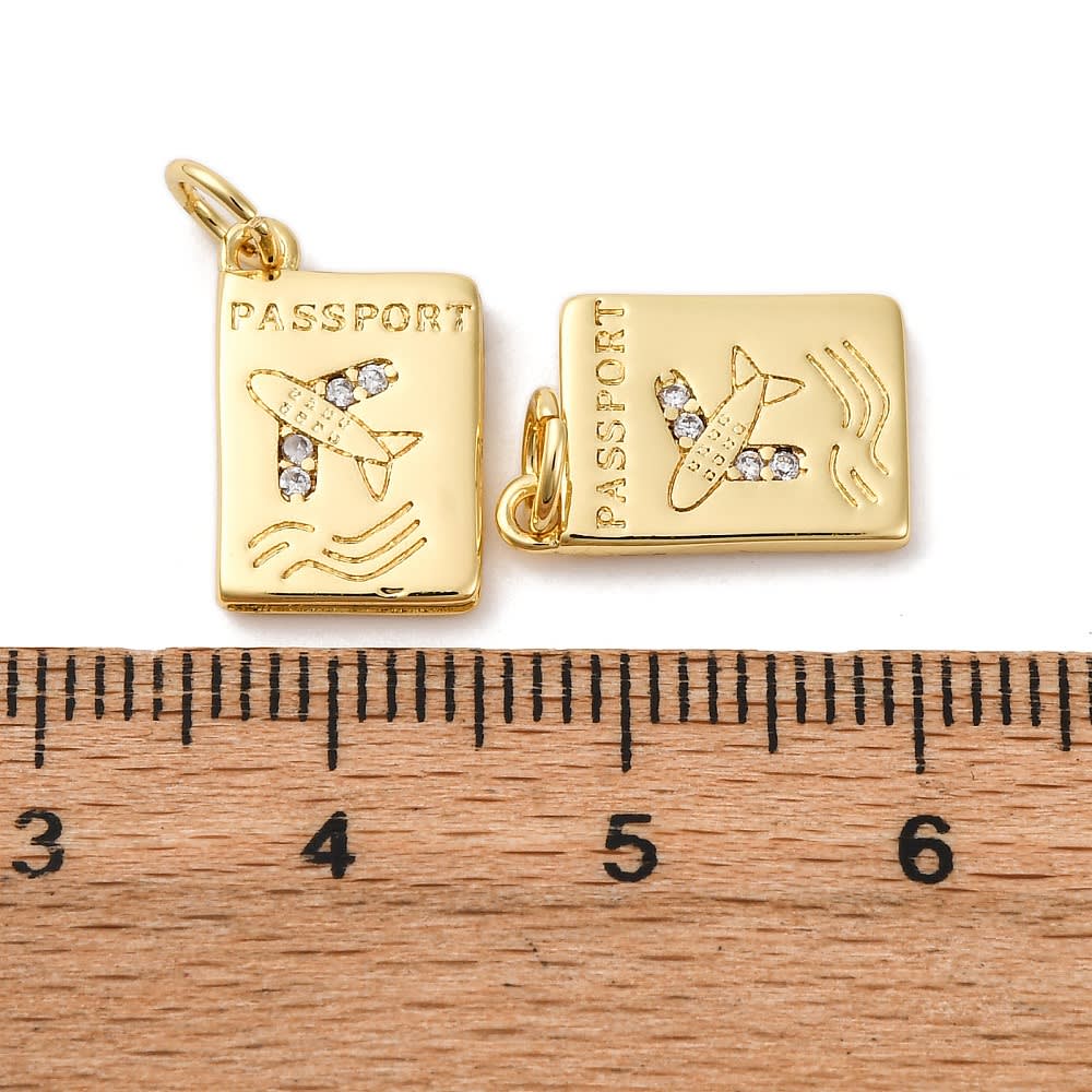 Dije colgante pasaporte viaje 14 mm baño de oro / unidad3