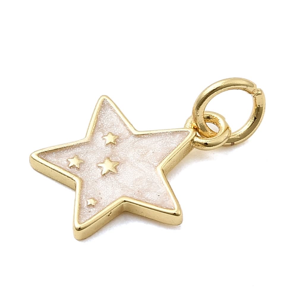 Dije colgante esmaltado estrella 13 mm baño de oro / unidad2