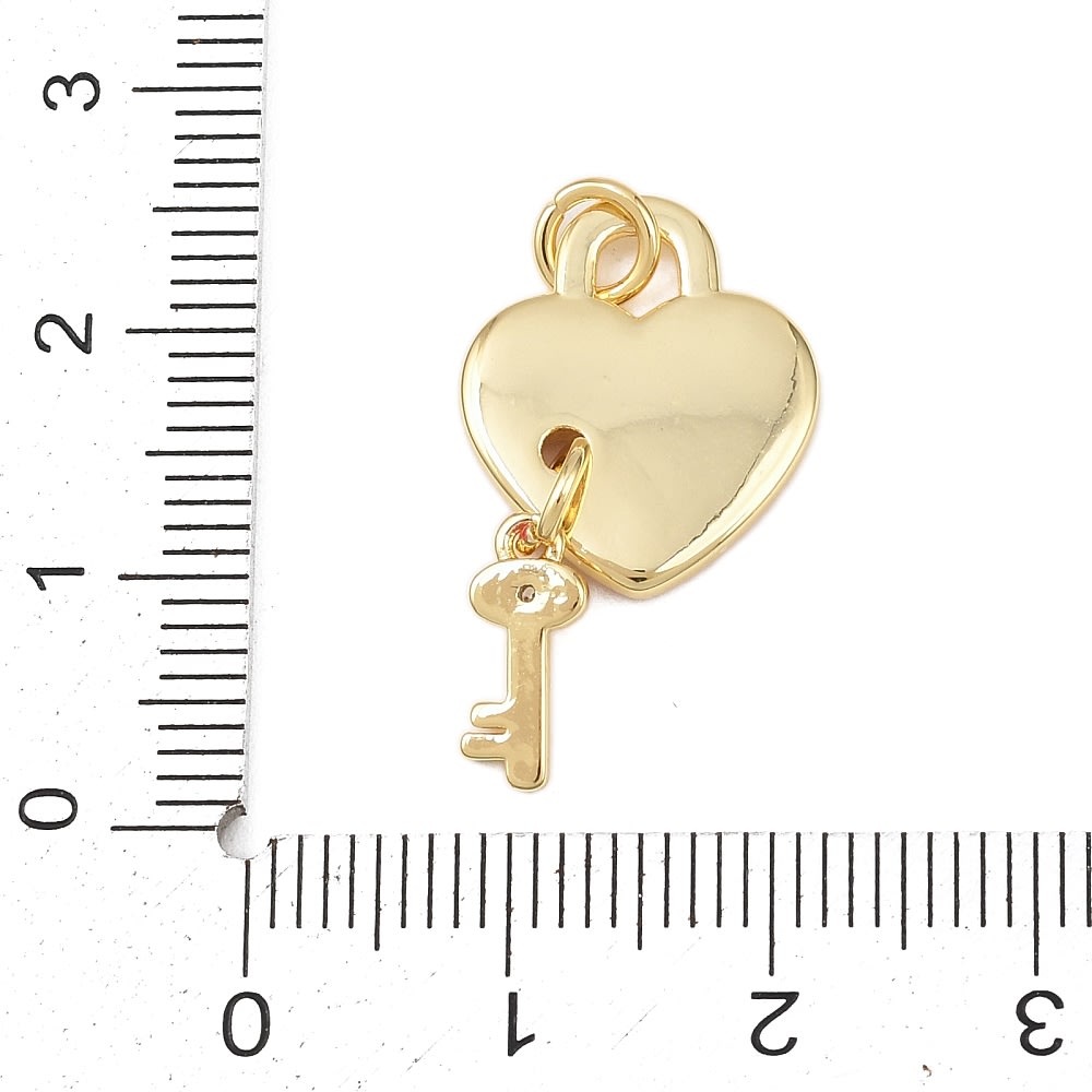 Dije esmaltado corazón rojo con llave amor 25x14 mm baño de oro / unidad3