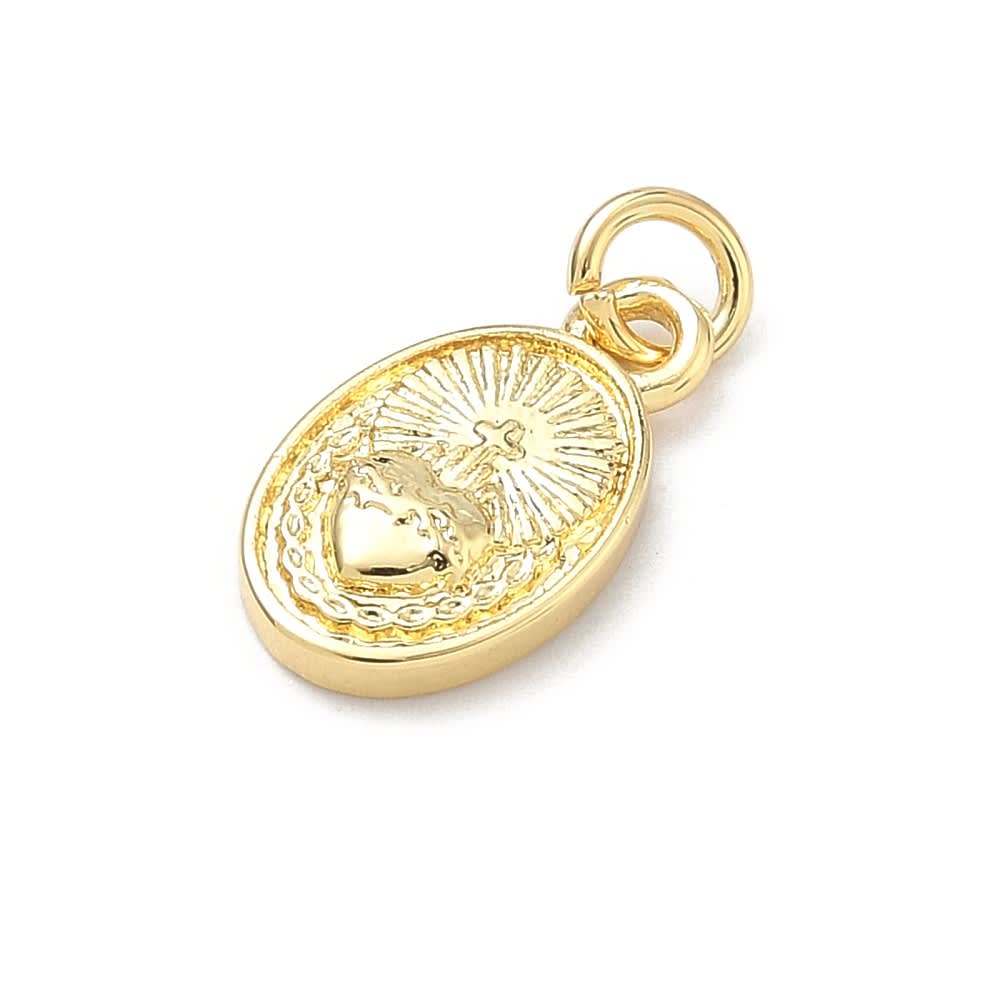 Dije colgante medalla sagrado corazón 14 mm baño de oro / unidad2