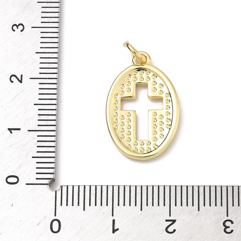 Dije colgante medalla ovalada cruz calada 20.5 mm baño oro / unidad3