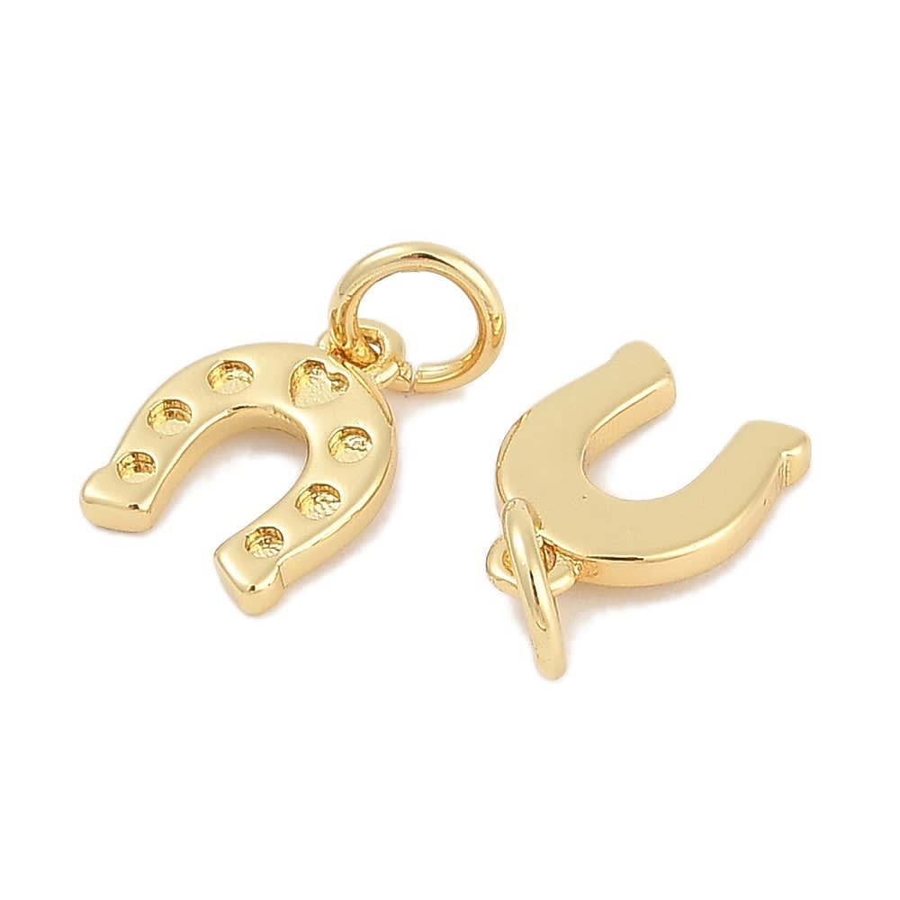 Dije colgante herradura amuleto suerte 9.5 mm baño oro/ unidad2