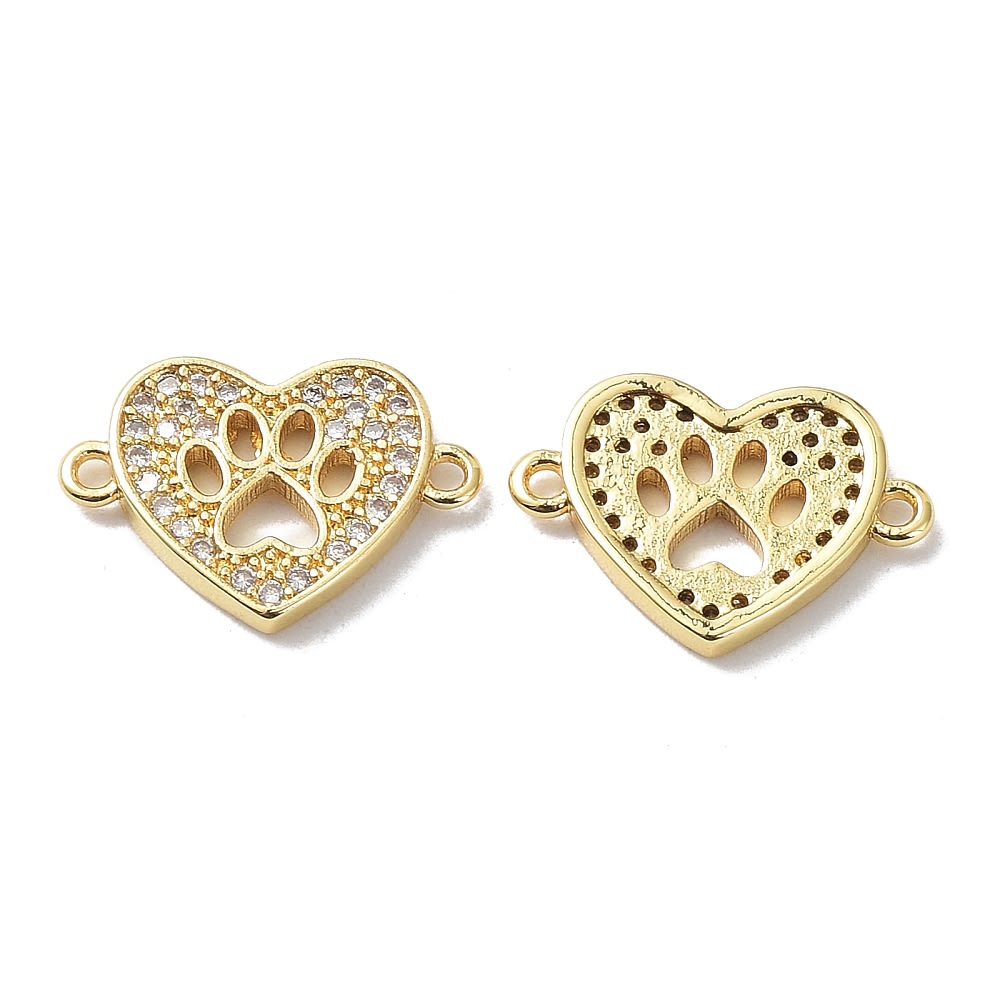 Dije conector corazón huella patita mascota 10.5x15 mm baño oro / unidad2