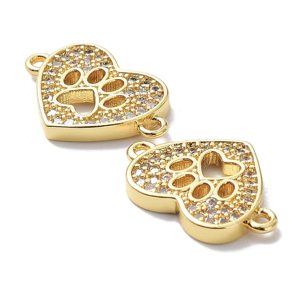 Dije conector corazón huella patita mascota 10.5x15 mm baño oro / unidad1