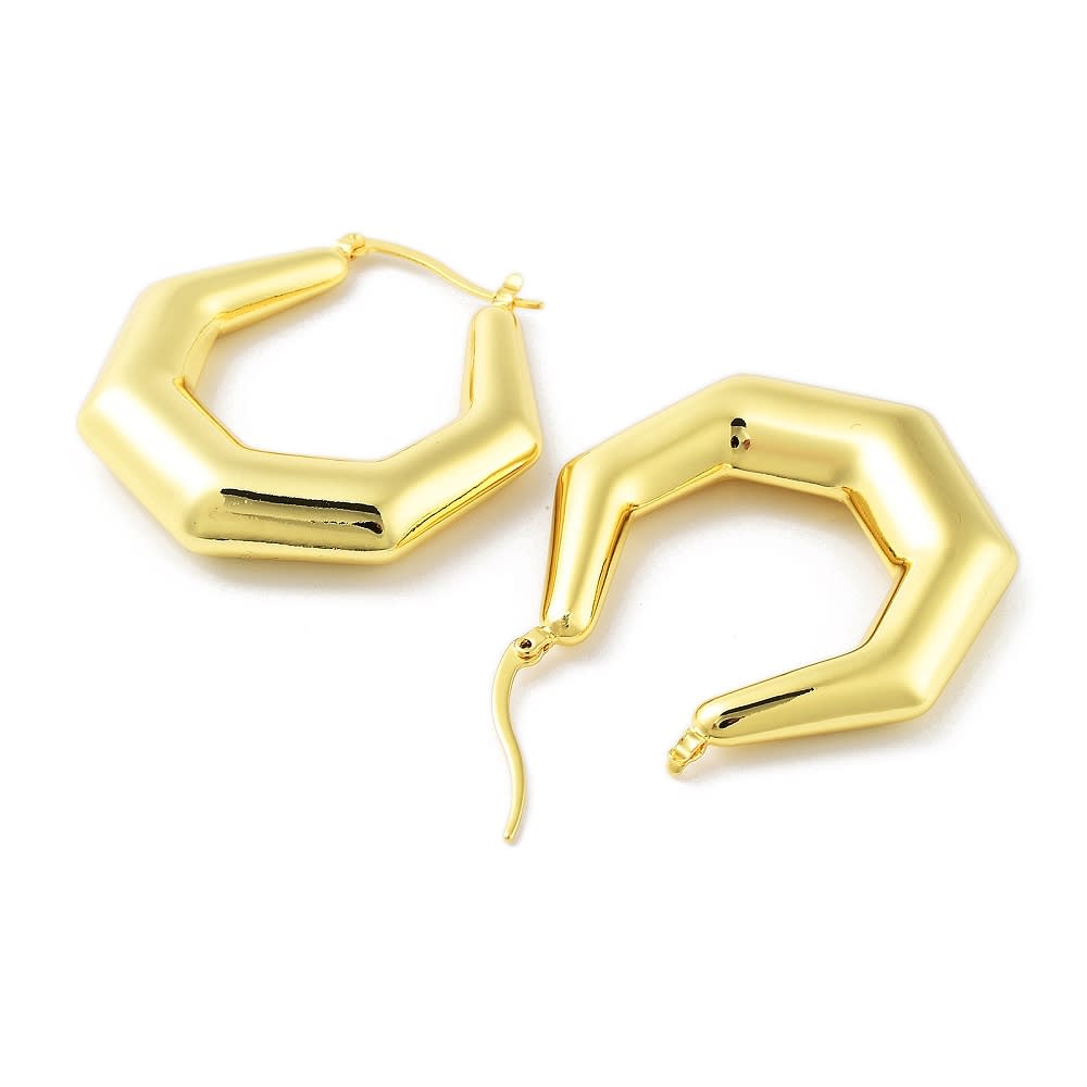 Aros argollas polígono chunky 44.5 mm baño oro / par2