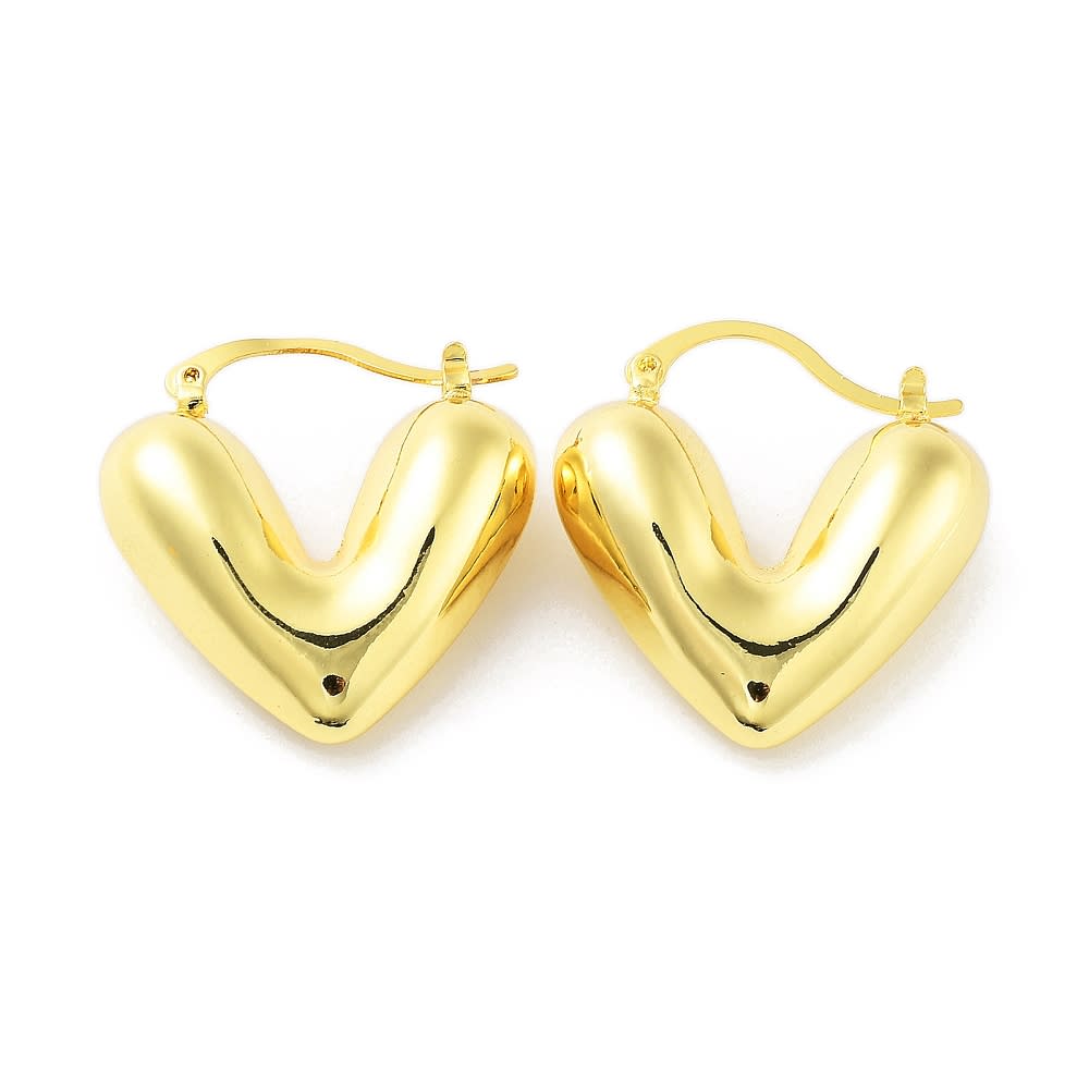 Aros argollas corazón chunky 29 mm baño oro  / par1
