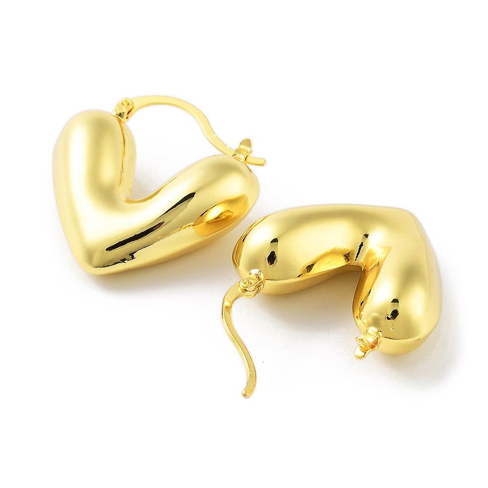 Aros argollas corazón chunky 29 mm baño oro  / par2