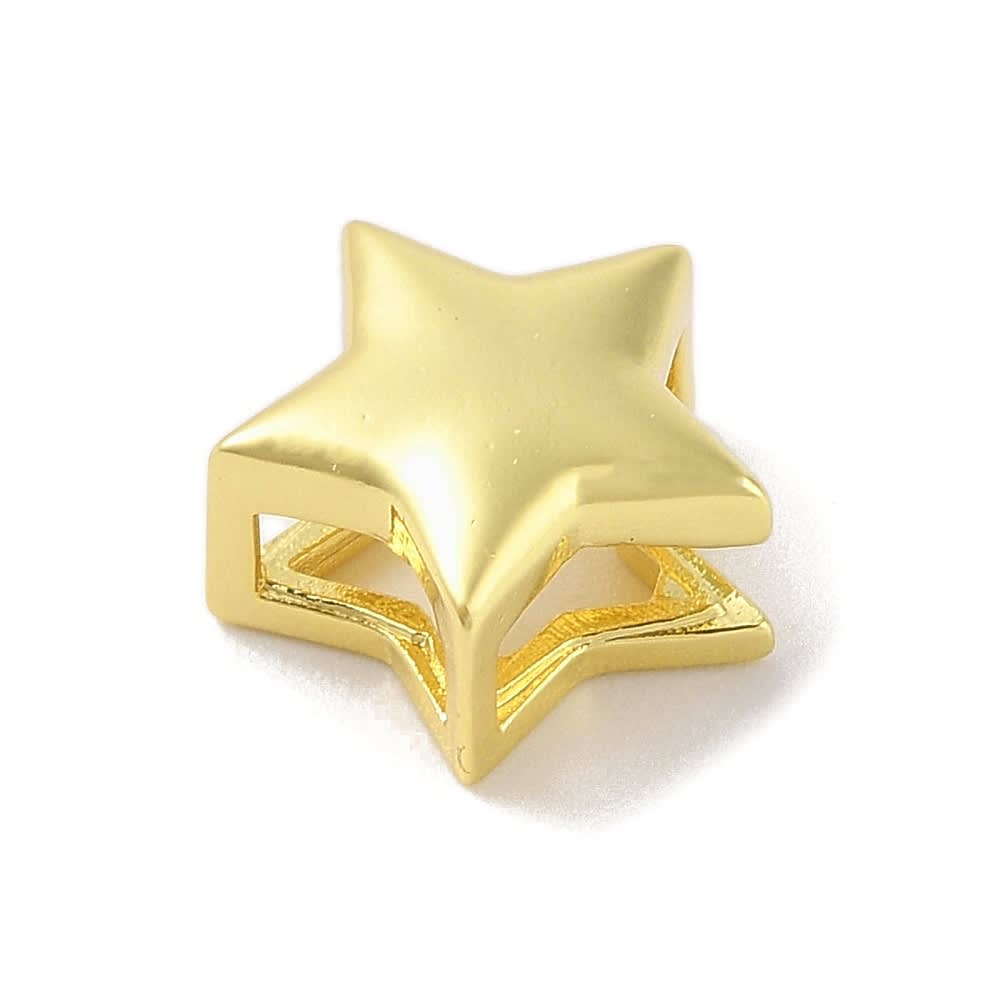 Dije pasador estrella orificio grande 14 mm baño de oro / unidad3