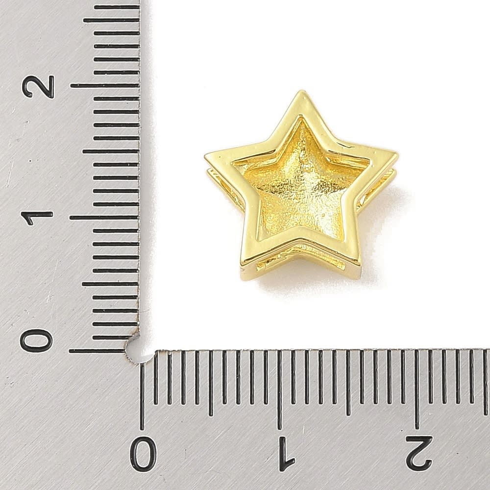 Dije pasador estrella orificio grande 14 mm baño de oro / unidad4