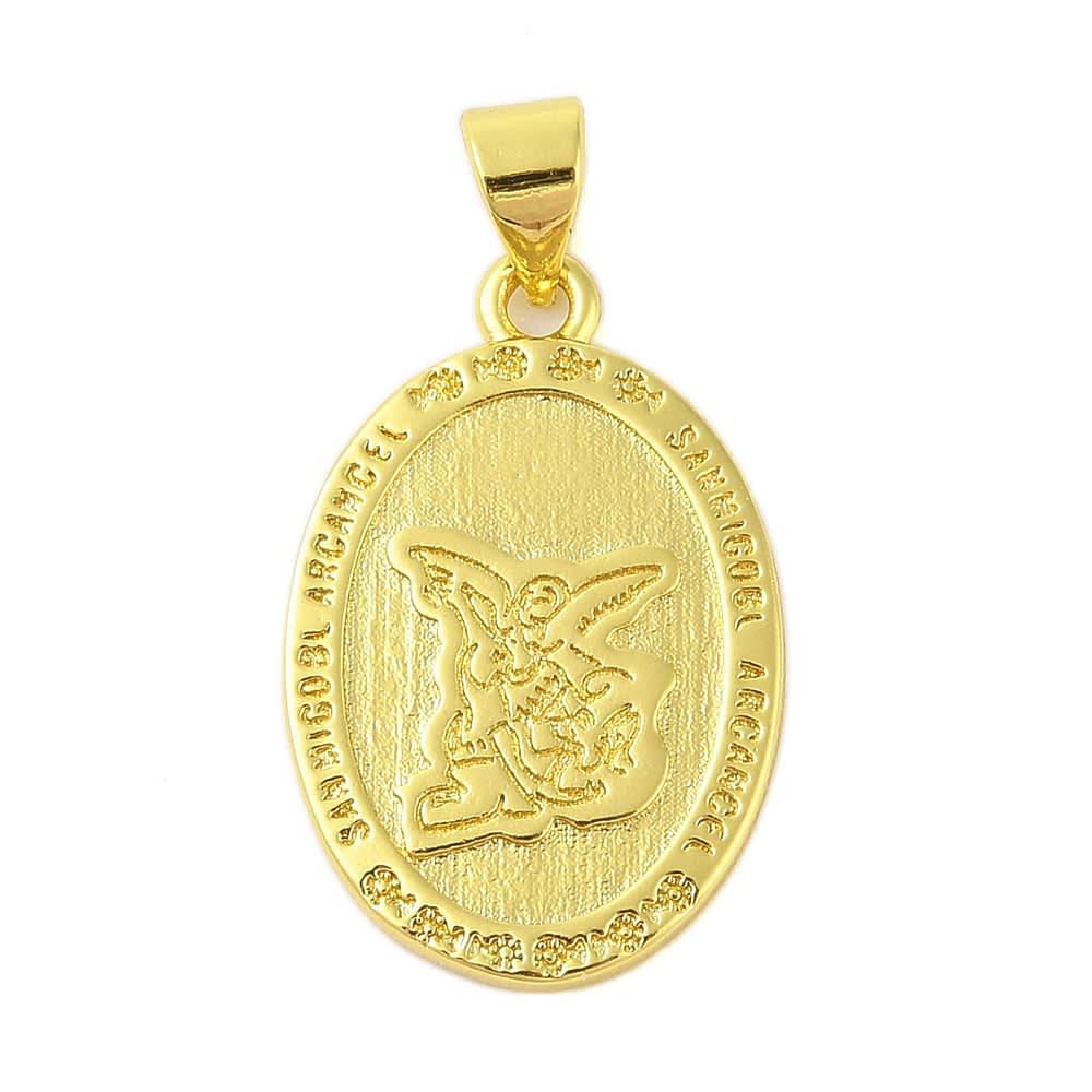 Dije colgante medalla san Miguel Arcangel 23 mm baño oro / unidad1