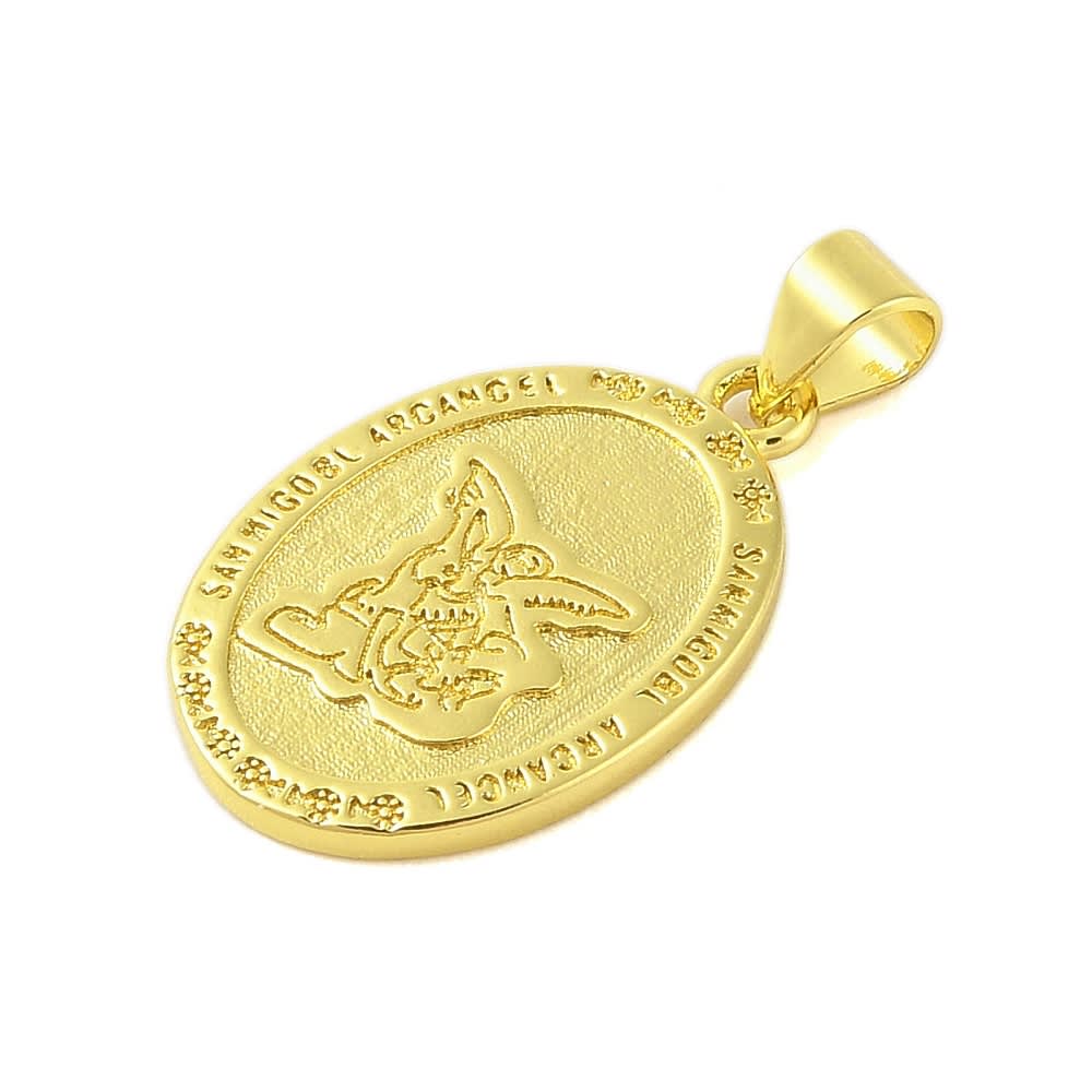 Dije colgante medalla san Miguel Arcangel 23 mm baño oro / unidad2