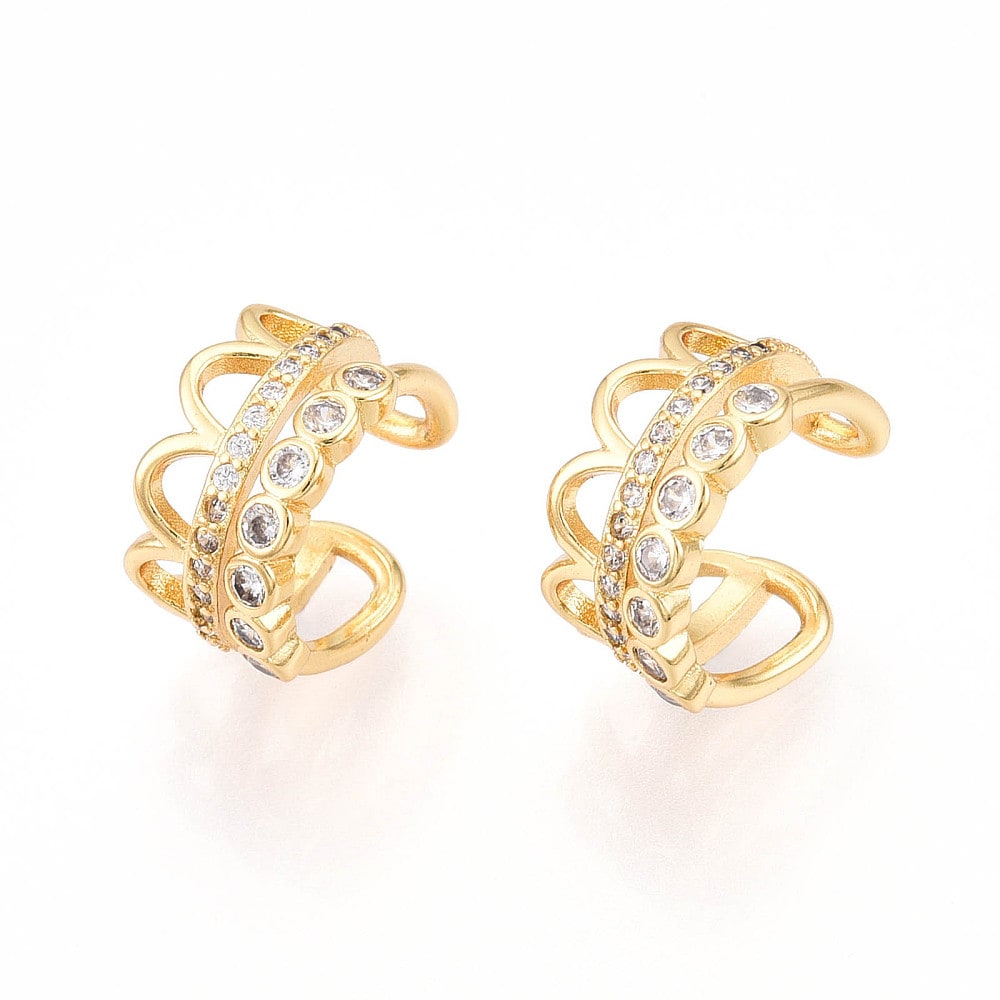 Ear cuff aros solitarios corona 15 mm zircón baño oro / unidad1