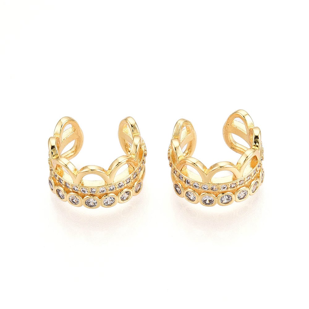 Ear cuff aros solitarios corona 15 mm zircón baño oro / unidad2