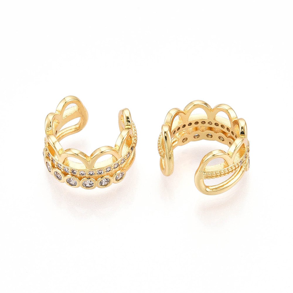 Ear cuff aros solitarios corona 15 mm zircón baño oro / unidad3