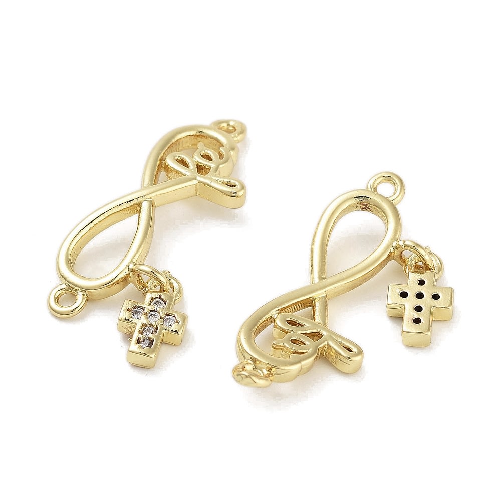 Dije conector corazón cruz fe religioso zircón baño de oro / unidad2