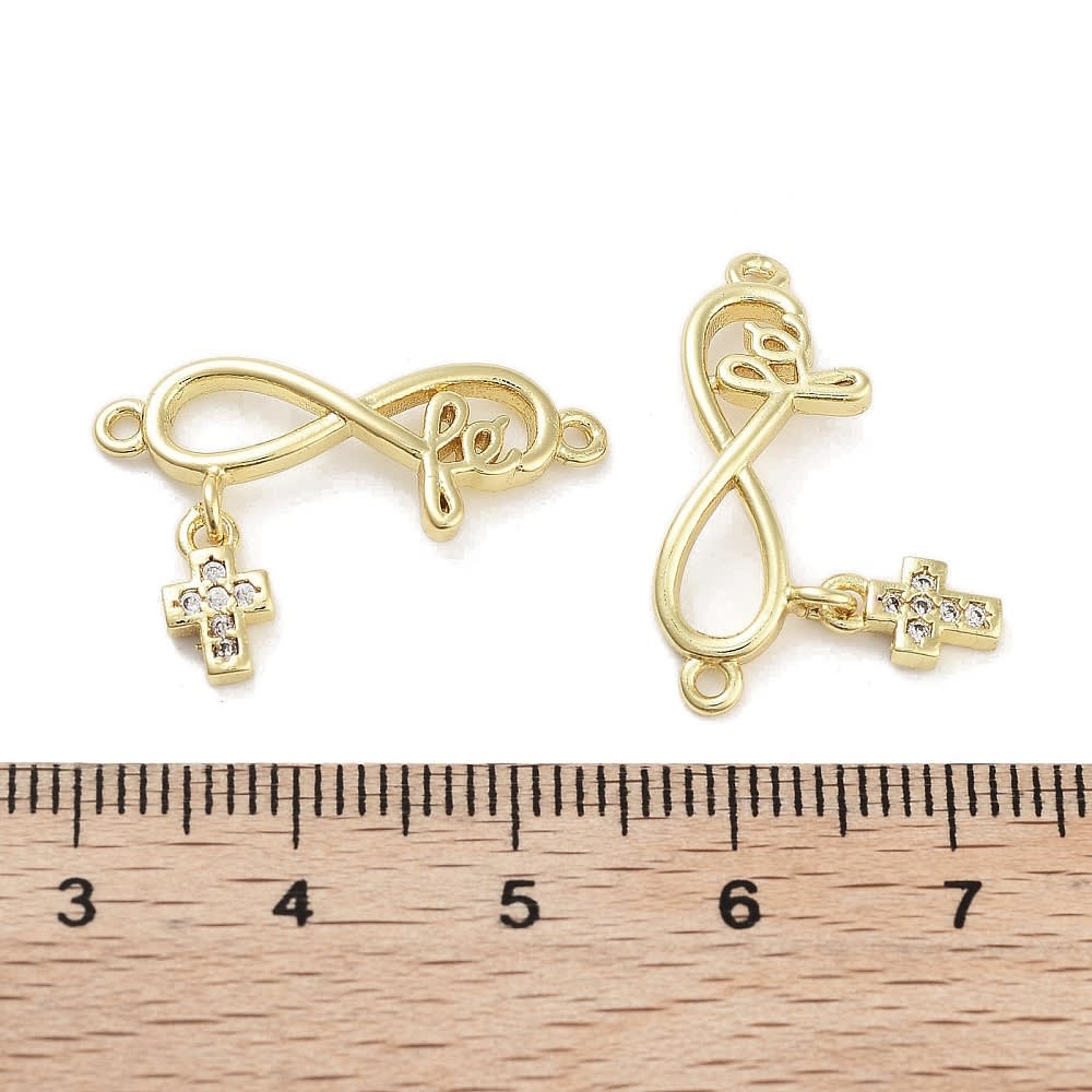 Dije conector corazón cruz fe religioso zircón baño de oro / unidad3
