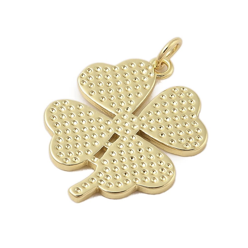 Dije colgante trébol cuatro hojas 24 mm baño de oro / unidad2