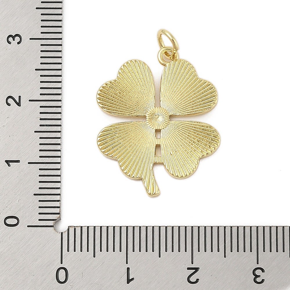 Dije colgante trébol cuatro hojas 24 mm baño de oro / unidad3