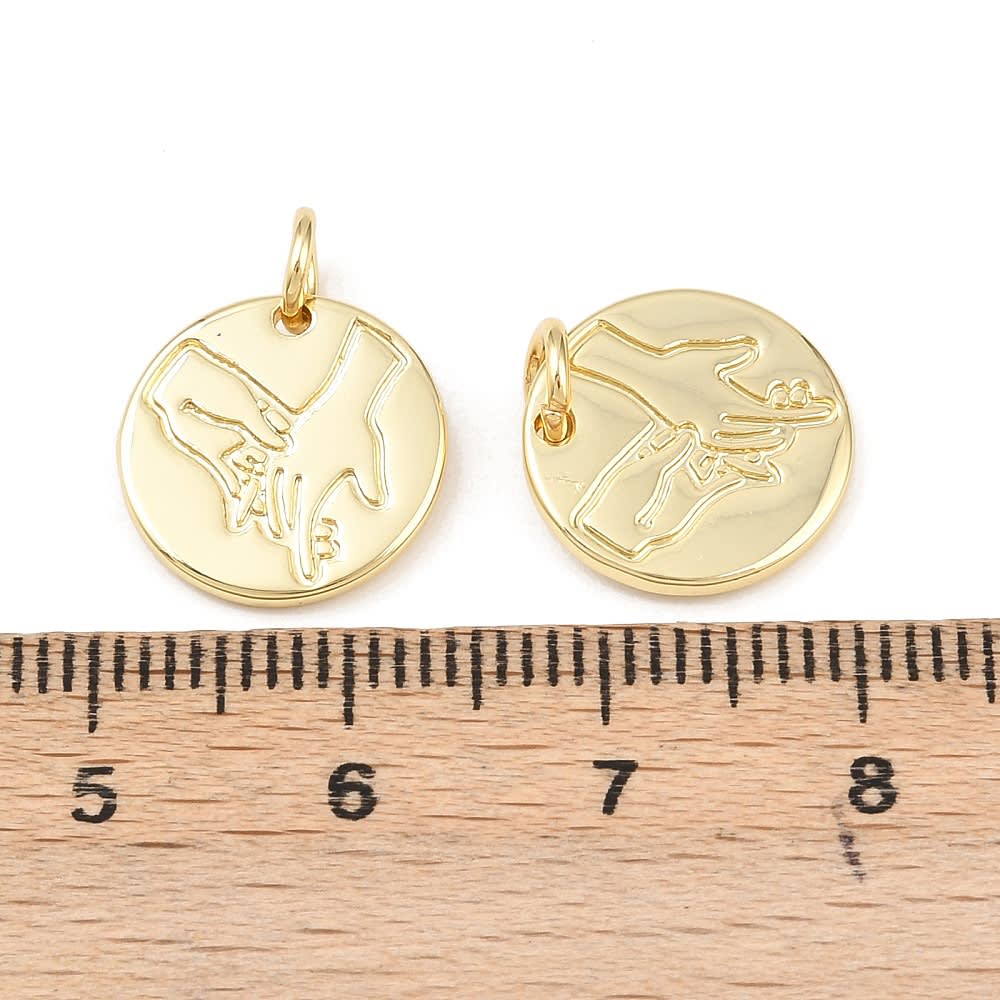 Dije colgante manos tomadas mama 13 mm baño de oro / unidad3