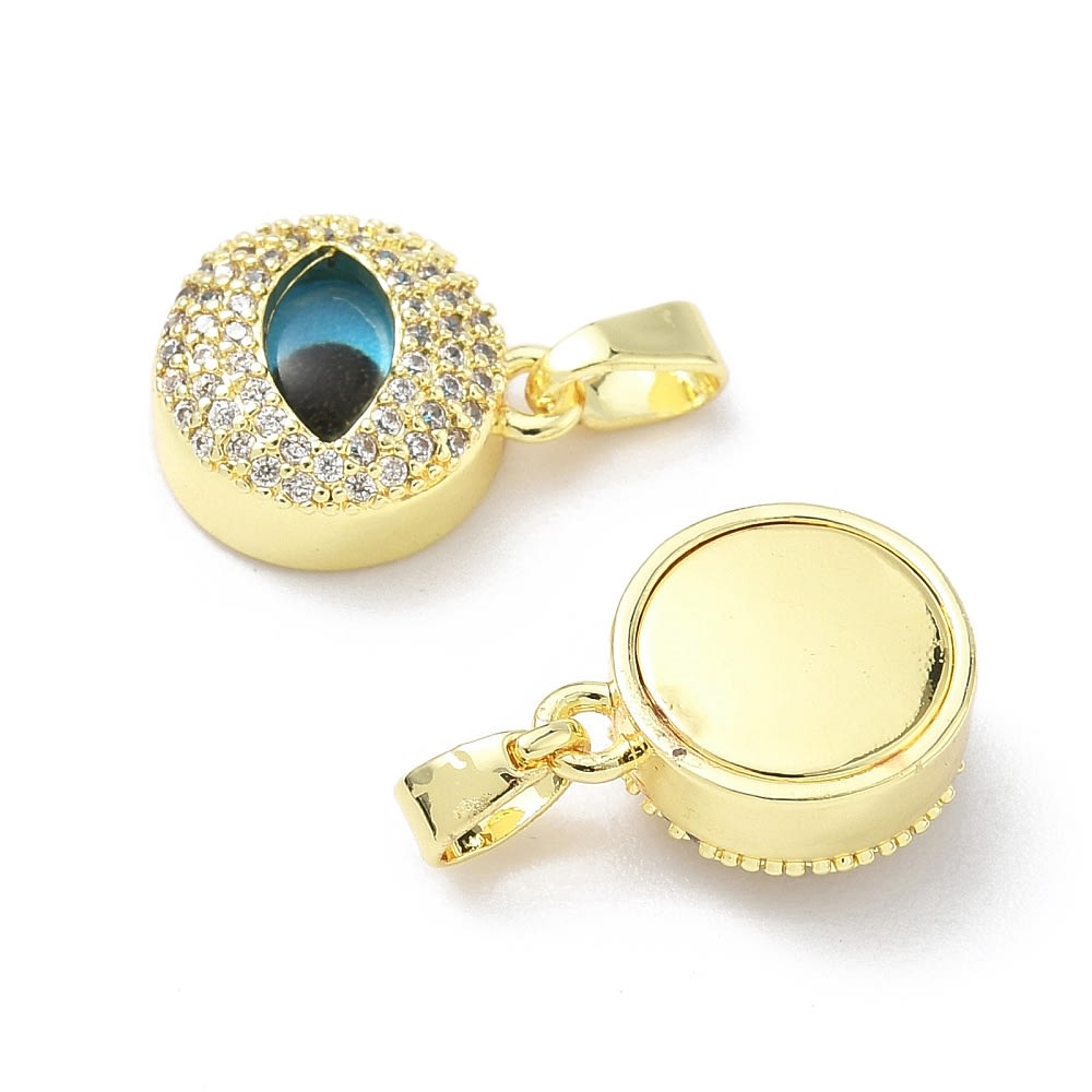 Dije colgante vidrio ojo turco baño oro 13.5 mm zircón / unidad2