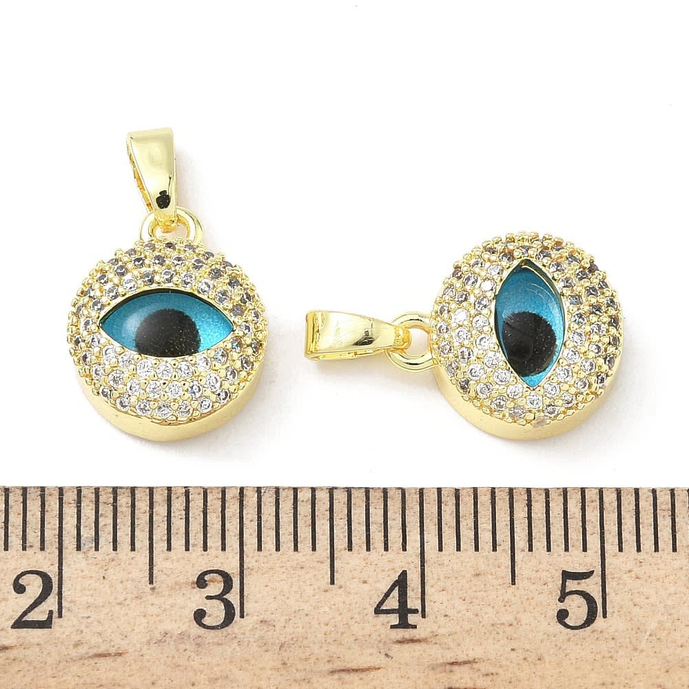 Dije colgante vidrio ojo turco baño oro 13.5 mm zircón / unidad3