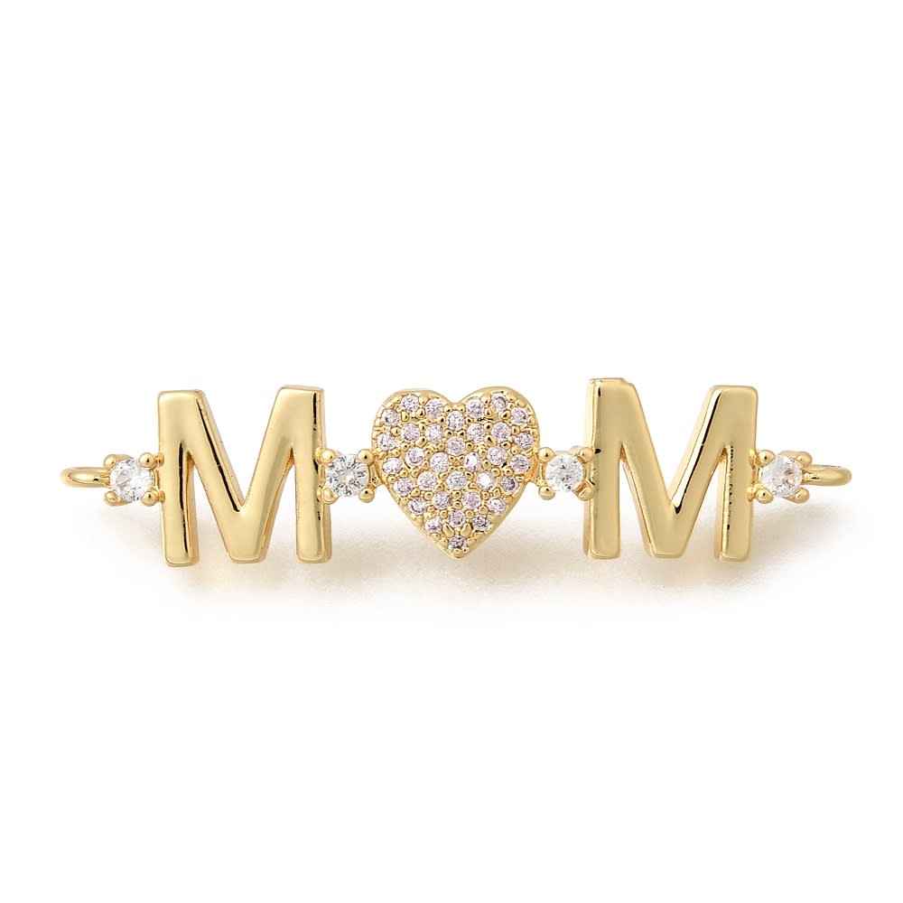 Dije conector corazón mamá mom 38x9 mm baño oro zircón / unidad1