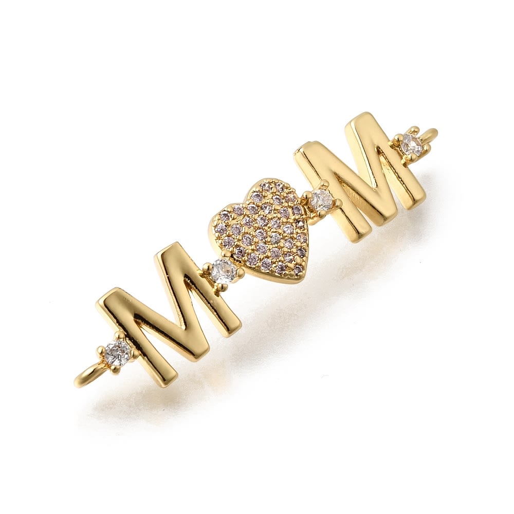 Dije conector corazón mamá mom 38x9 mm baño oro zircón / unidad2