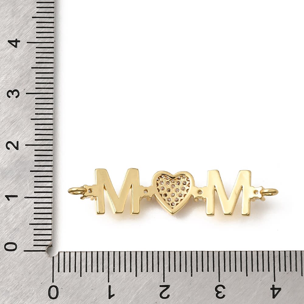 Dije conector corazón mamá mom 38x9 mm baño oro zircón / unidad3