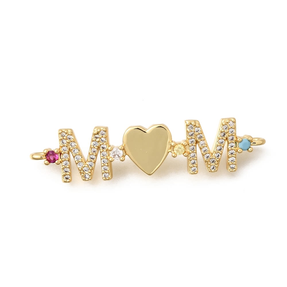 Dije conector corazón mom 38x9 mm baño oro zircón / unidad1
