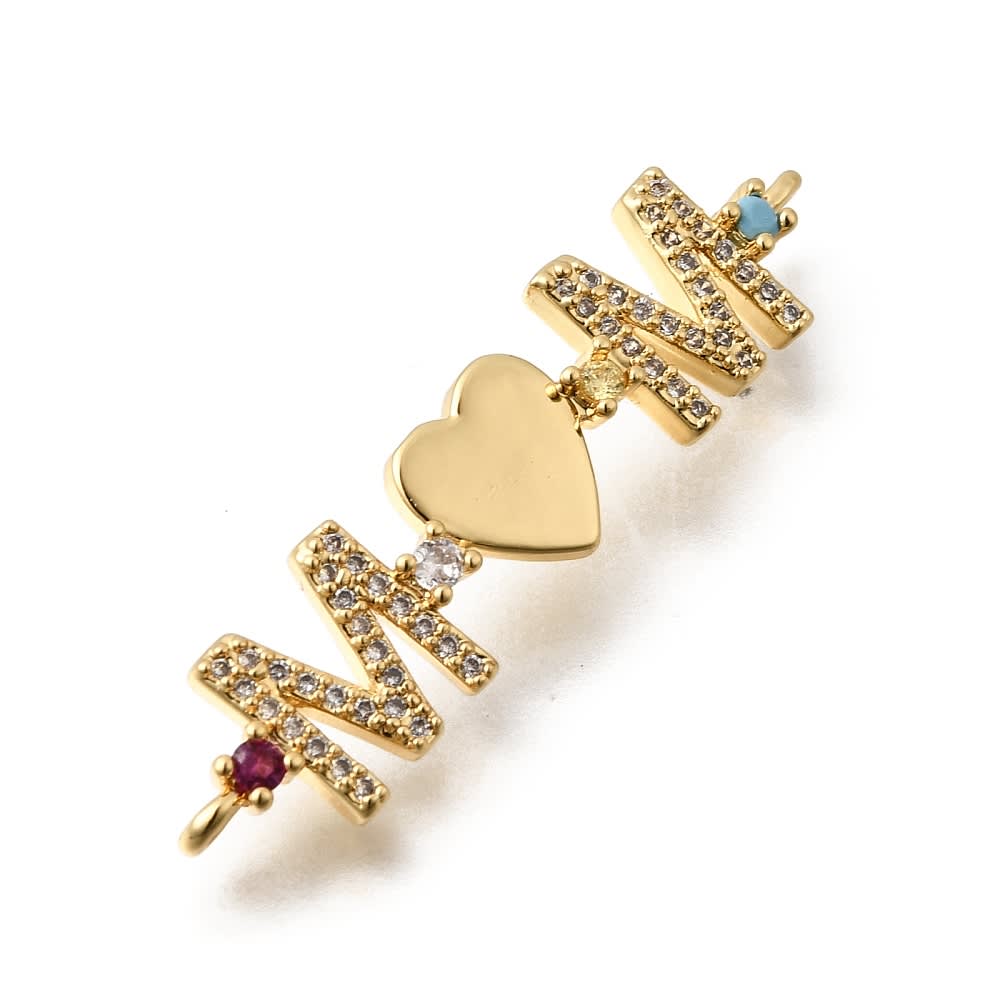 Dije conector corazón mom 38x9 mm baño oro zircón / unidad2
