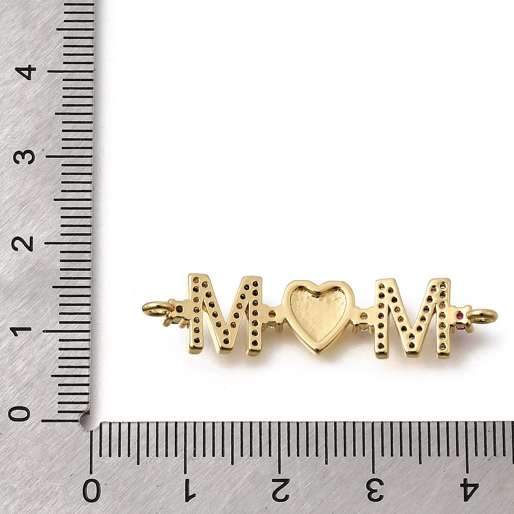 Dije conector corazón mom 38x9 mm baño oro zircón / unidad3