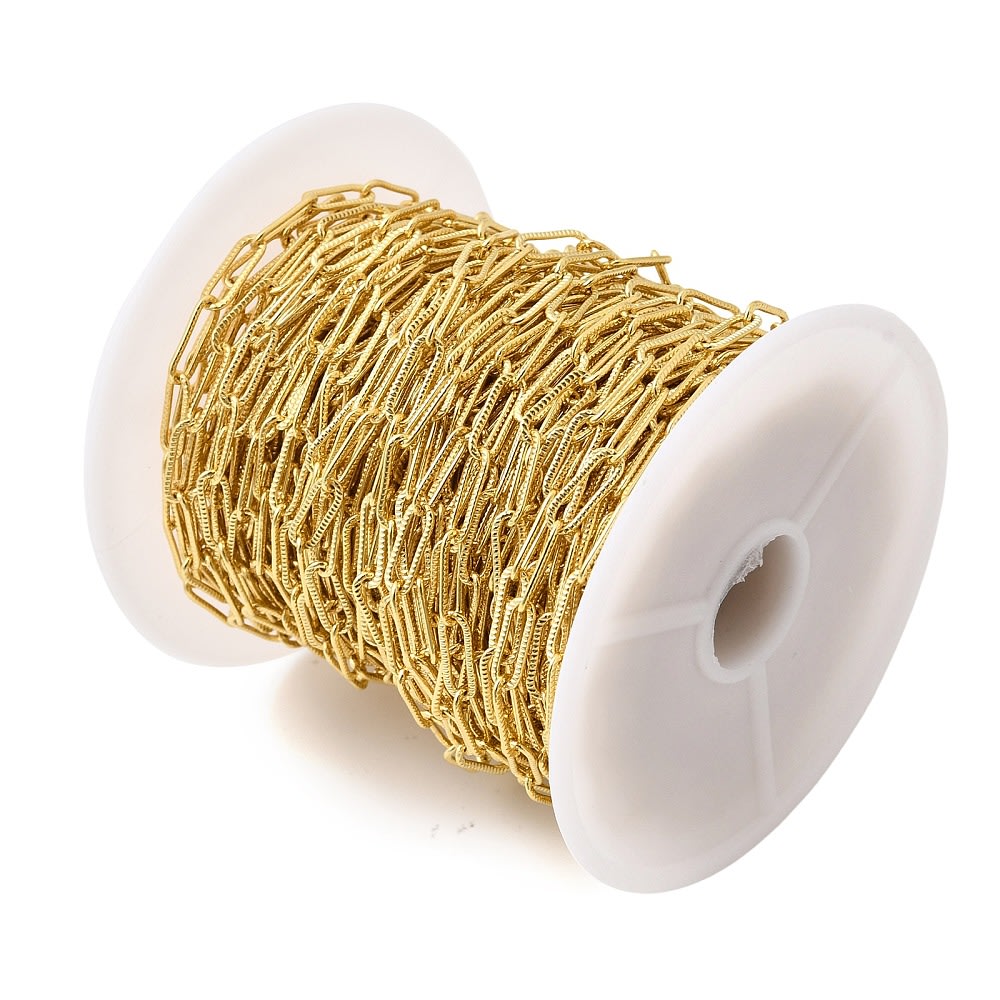 Cadena eslabón ovalo clip texturizado 9.5x3 mm baño de oro / metro2