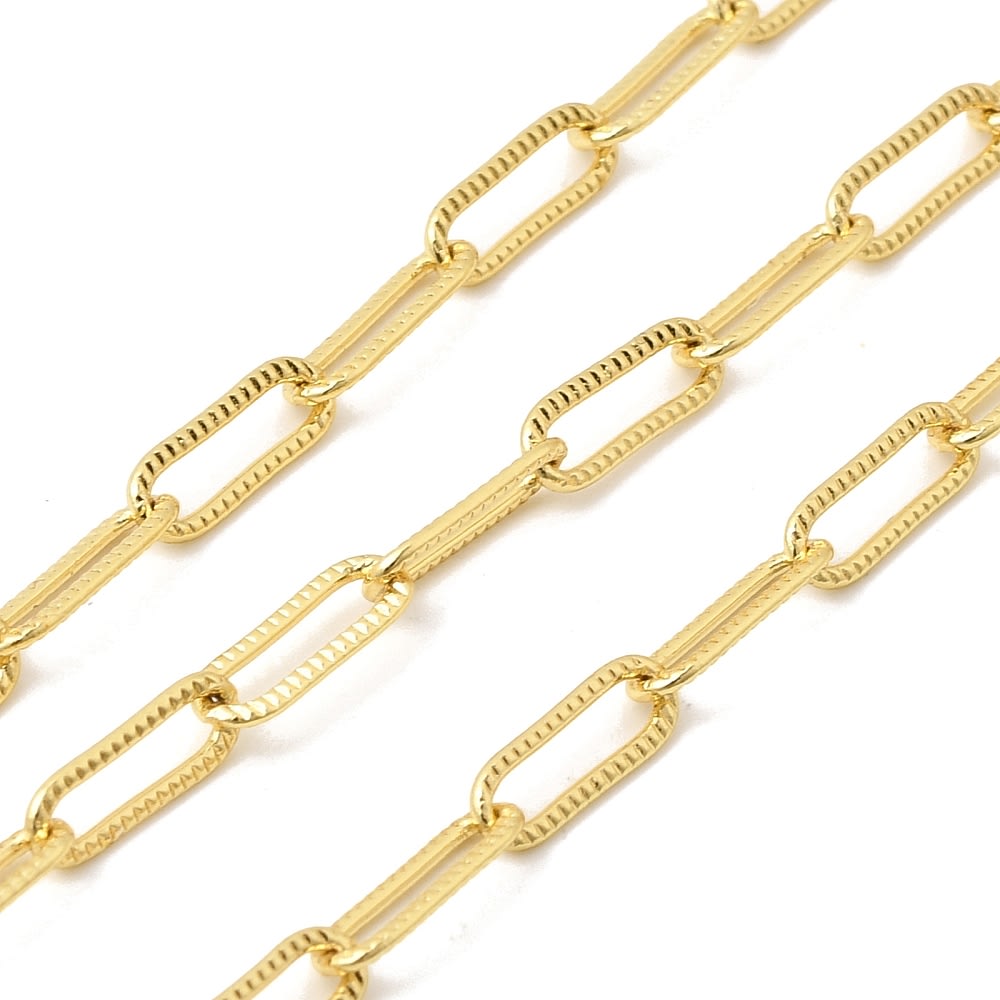 Cadena eslabón ovalo clip texturizado 9.5x3 mm baño de oro / metro1