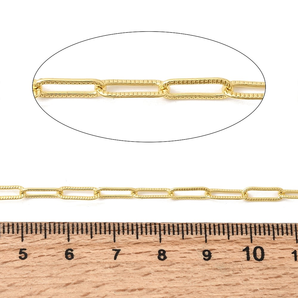 Cadena eslabón ovalo clip texturizado 9.5x3 mm baño de oro / metro3