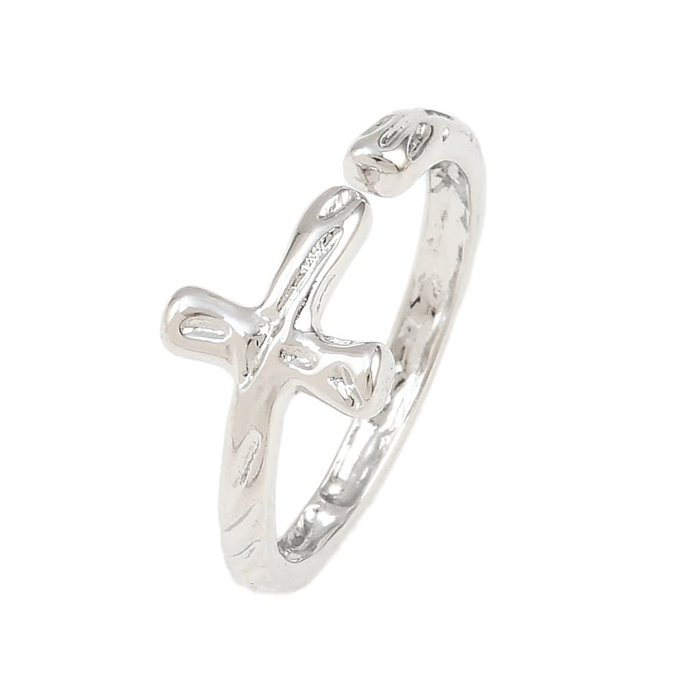 Anillo ajustable cruz textura ondulada baño de oro platino / unidad2