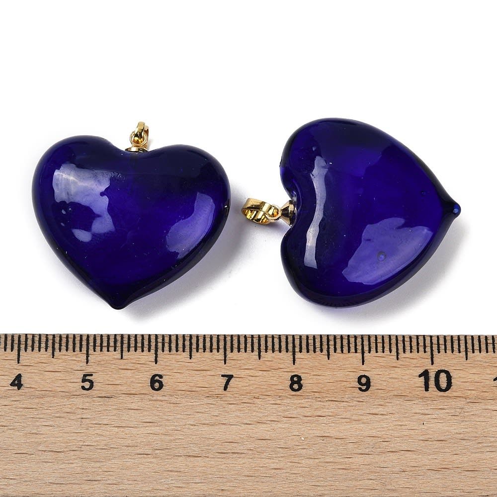 Maxi dije colgante corazón azul 28.5 mm murano baño oro / unidad2