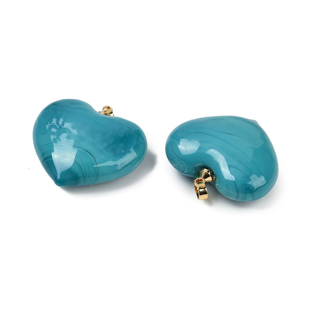 Maxi dije colgante corazón turquesa 28.5 mm murano baño oro / unidad1