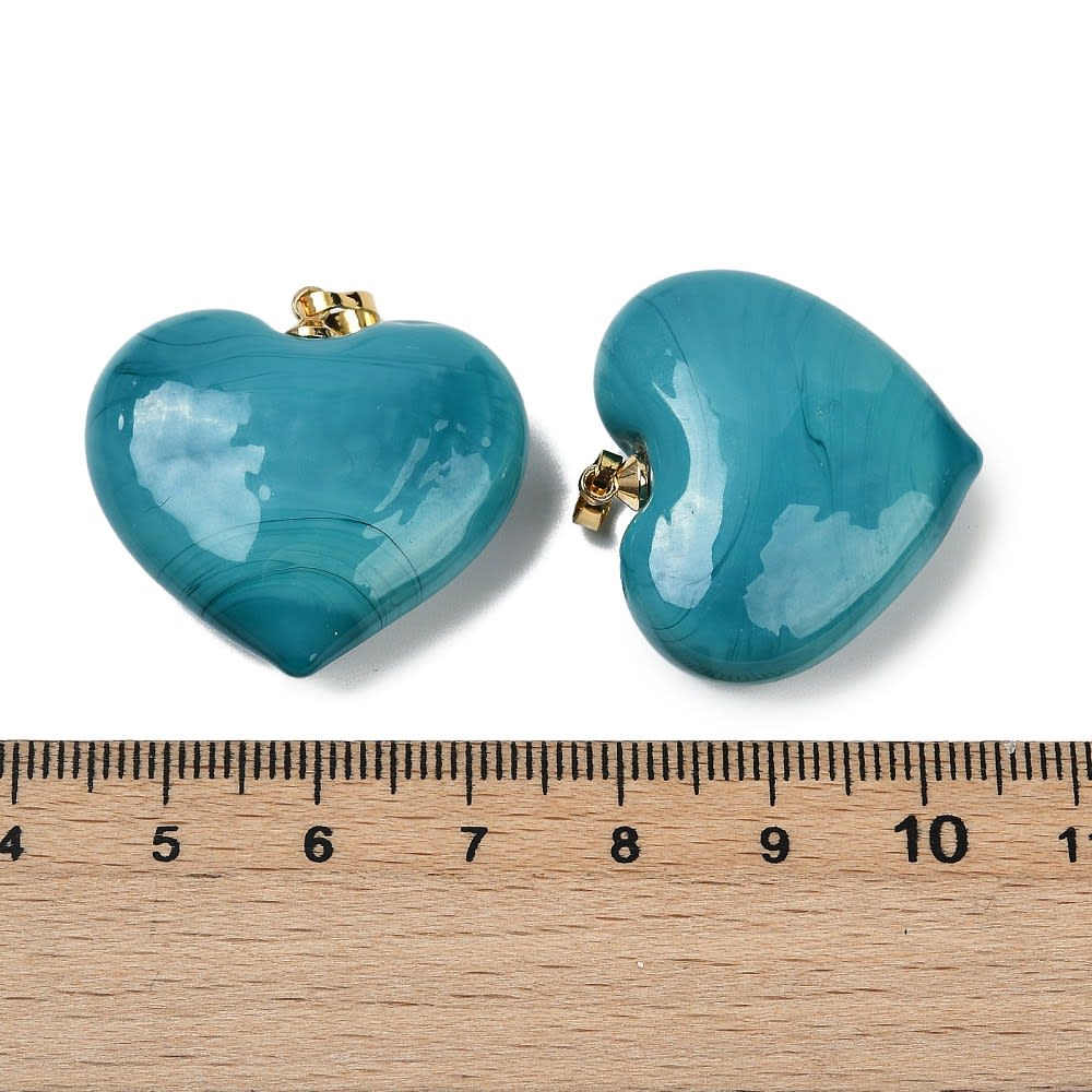 Maxi dije colgante corazón turquesa 28.5 mm murano baño oro / unidad2