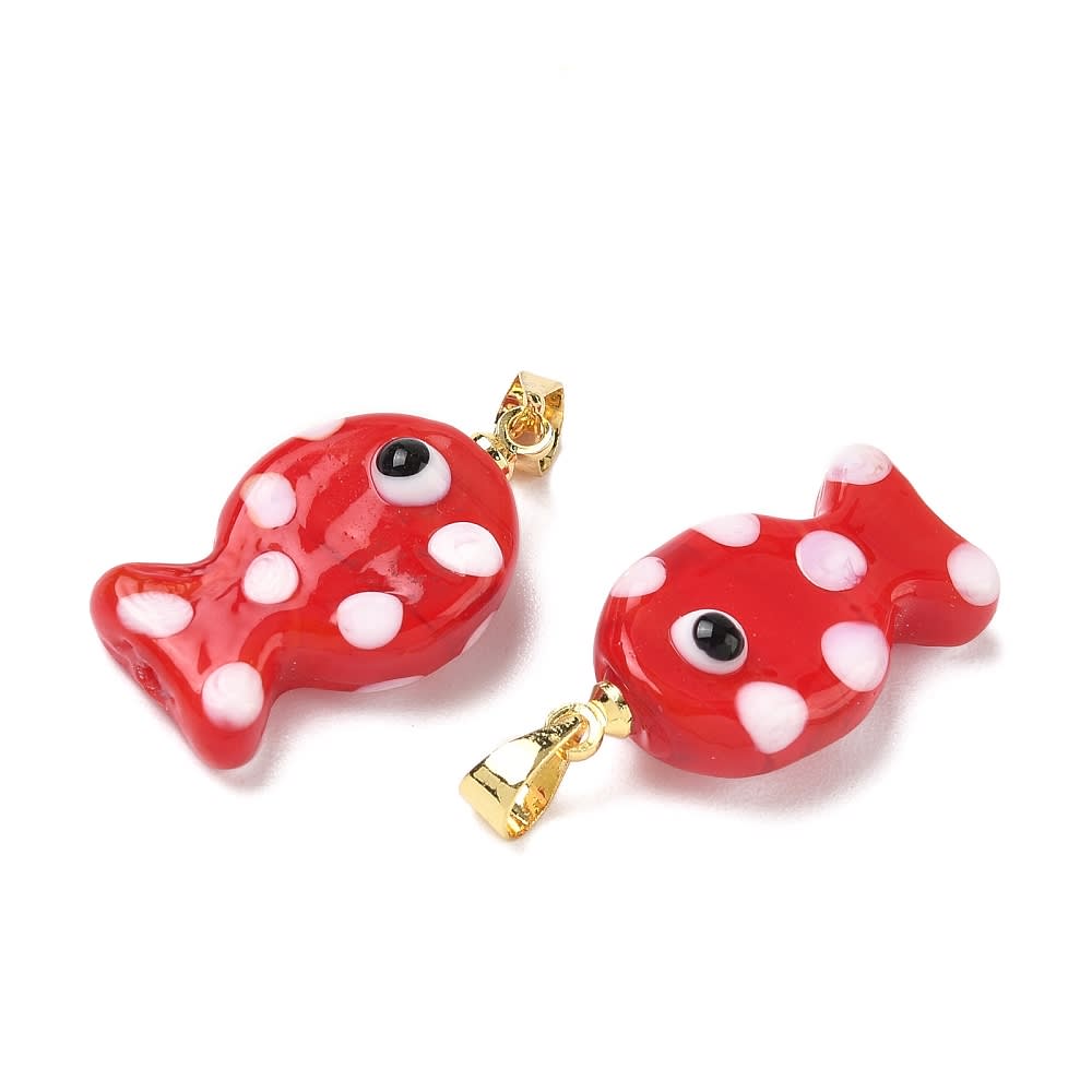 Dije colgante pez pescado lunares 23x14 mm murano / unidad6