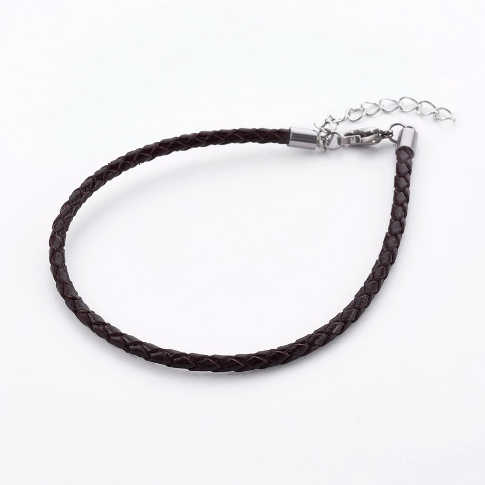 Pulsera cuero trenzado 3 mm acero / unidad2