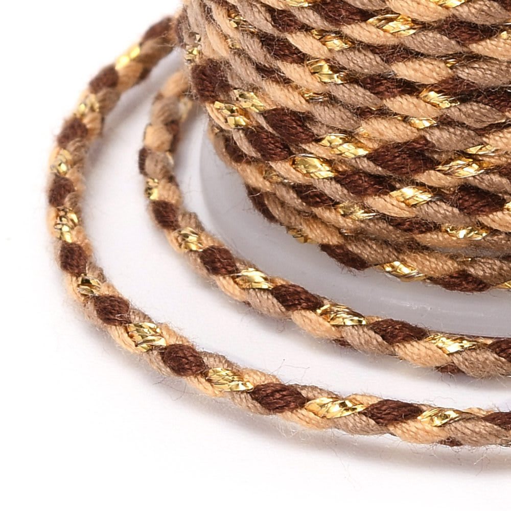 Cordón trenzado metálico algodón macramé 1.5 mm / rollo1