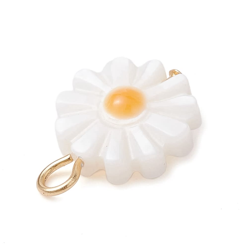 Dije colgante flor margarita 10 mm nacar / unidad2
