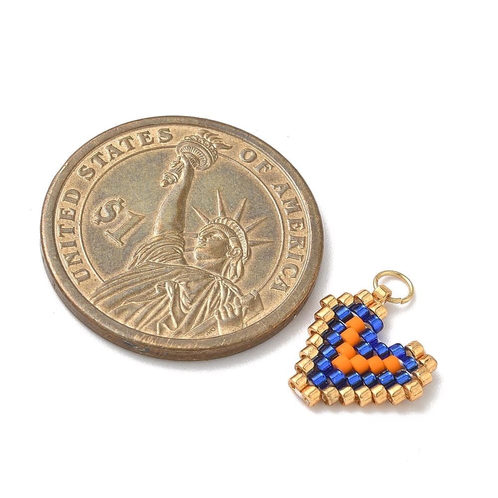 Dije colgante corazón de mostacilla 13 mm vidrio baño oro / unidad4